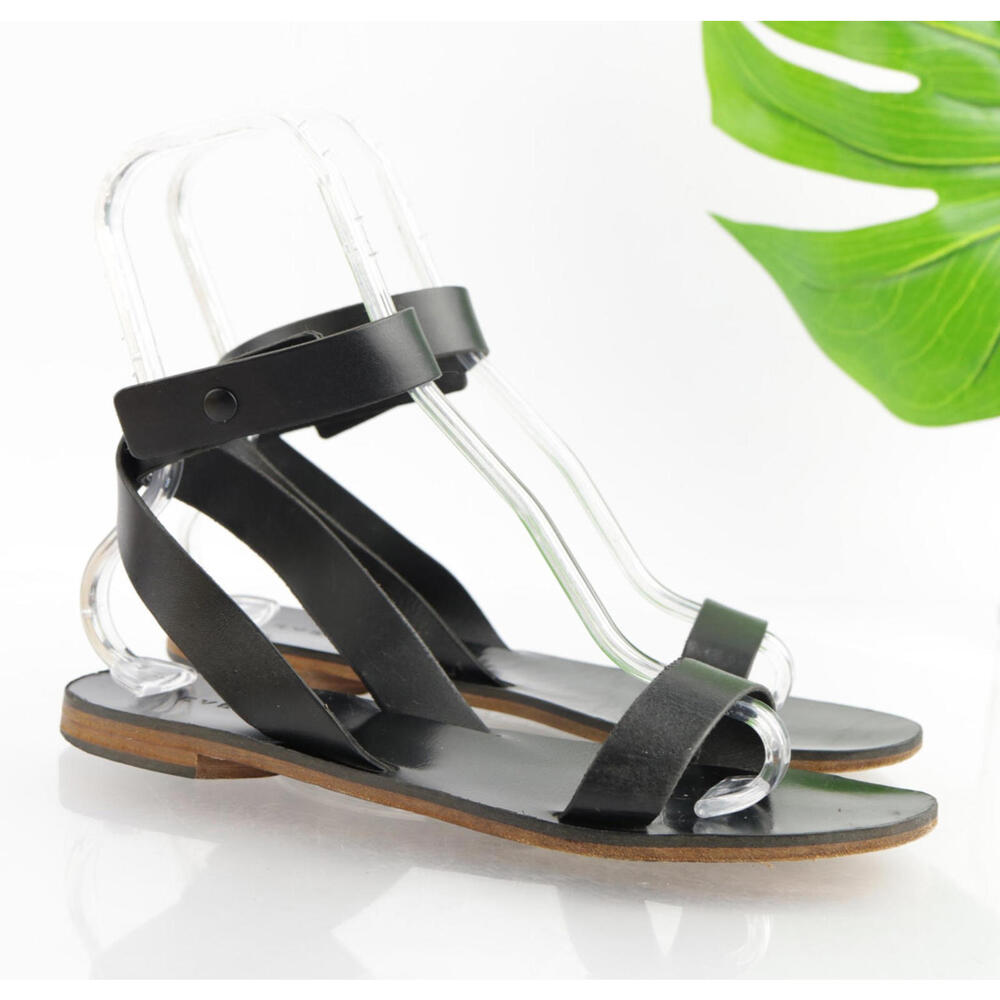Everlane Womens Sandal Size 10.5 Black Leather Ankle Strap Minimalist Shoe Italy